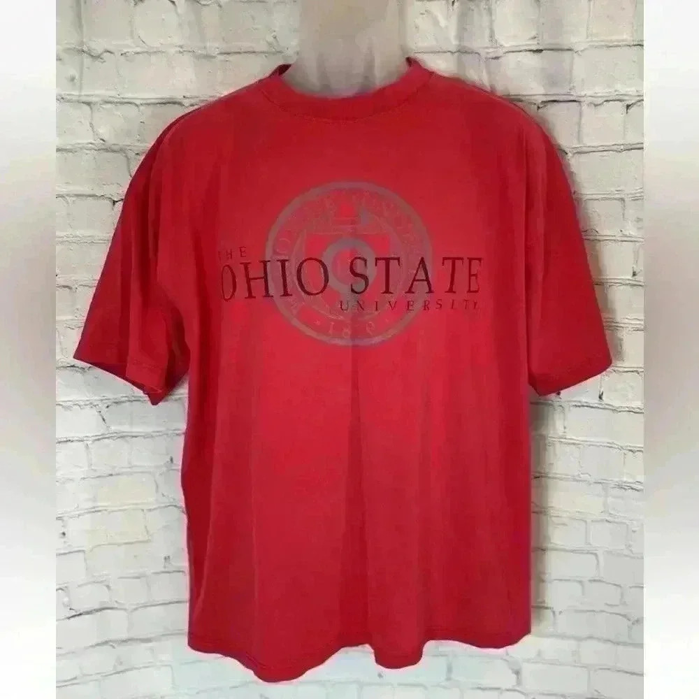 Vintage Red T Shirt Mens XXL OHIO‎ State University College BUCKEYE short sleeve